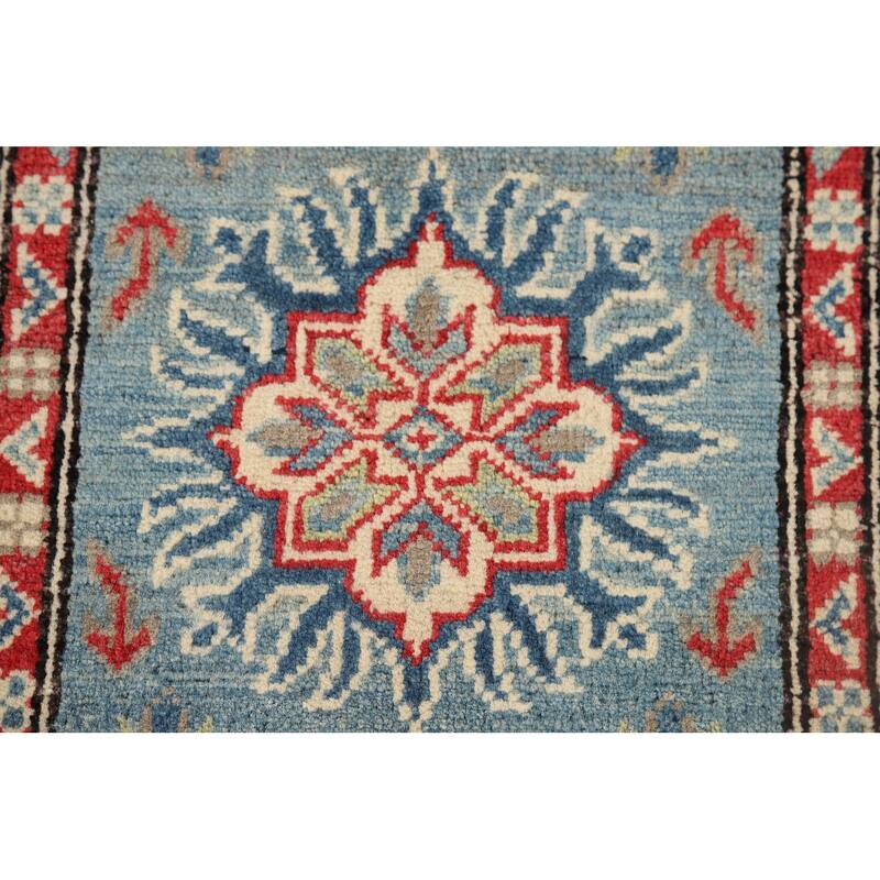Light Blue Kazak Accent Rug Handmade Geometric Wool Carpet - 2'0" x 3'2"