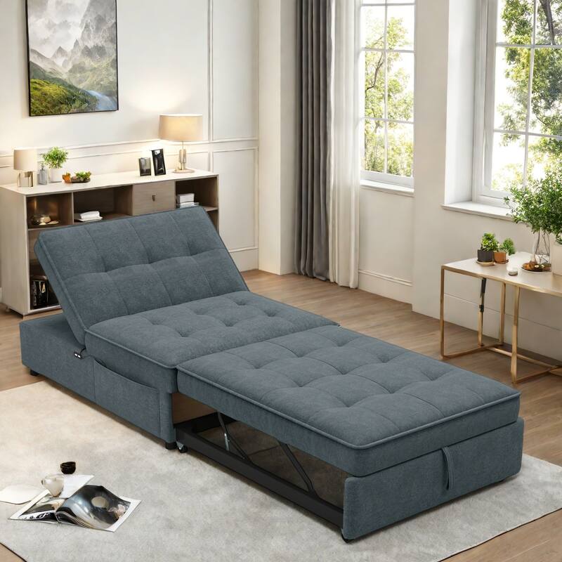 72.5" Linen 4-in-1 3-Seater Sleeper Sofa with 5-Level Adjustable Backrest And Storage Pocket