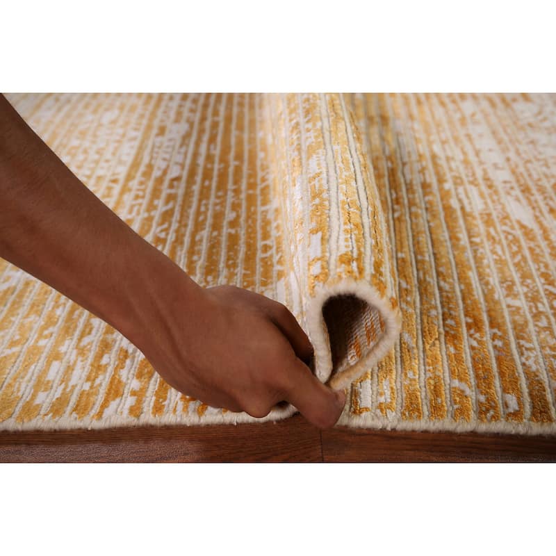 Gold Abstract Oriental Modern Accent Rug Handmade Wool Carpet - 2'7" x 6'3"