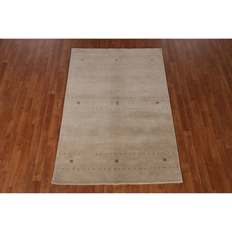 Tribal Gabbeh Indian Rug Handmade Beige Modern Wool Carpet - 4'0" x 5'11"
