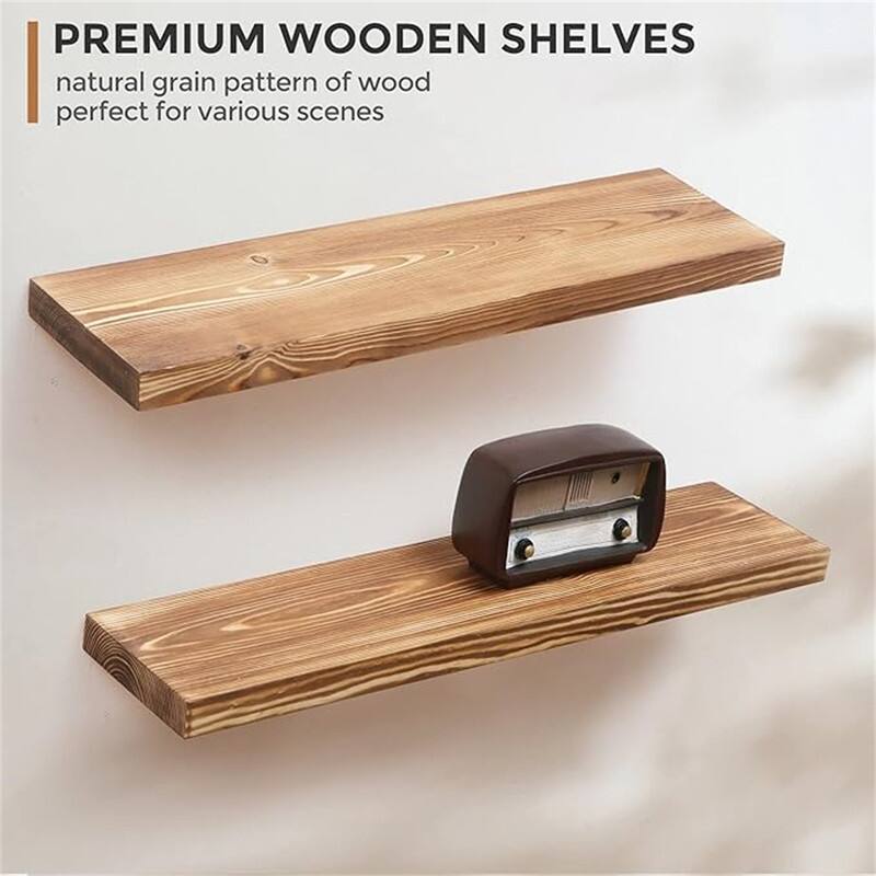 Floating Shelves - Farmhouse Natural Rustic Wooden Wall Shelf Set of 2-24 Inch Storage - 24"D x 6.7"W x 1.4"H