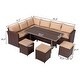 preview thumbnail 9 of 7, 8-Piece Set Outdoor Rattan Dining Table And Chair Brown with Cushion