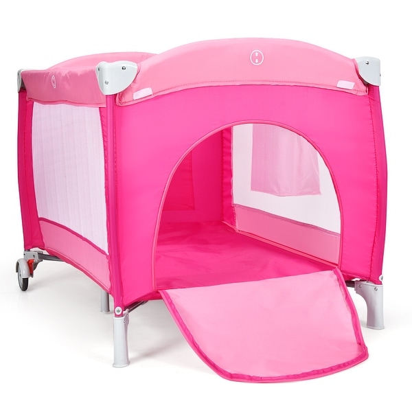 Costway Foldable Baby Crib Playpen Travel Infant Flat Bassinet Bed 40 x 27.5 x 30 Bed Bath Beyond 18302379