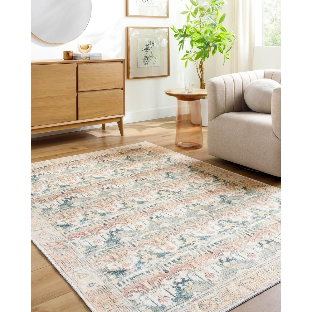 Livabliss Traditional Amelie Border Washable Area Rug