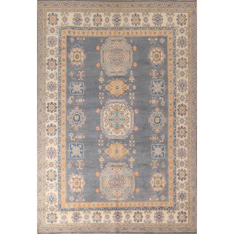 Gray Kazak Living Room Area Rug Hand-Knotted Traditional Wool Carpet - 6'7" x 9'9"