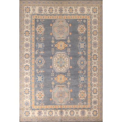 Gray Kazak Living Room Area Rug Hand-Knotted Traditional Wool Carpet - 6'7" x 9'9"