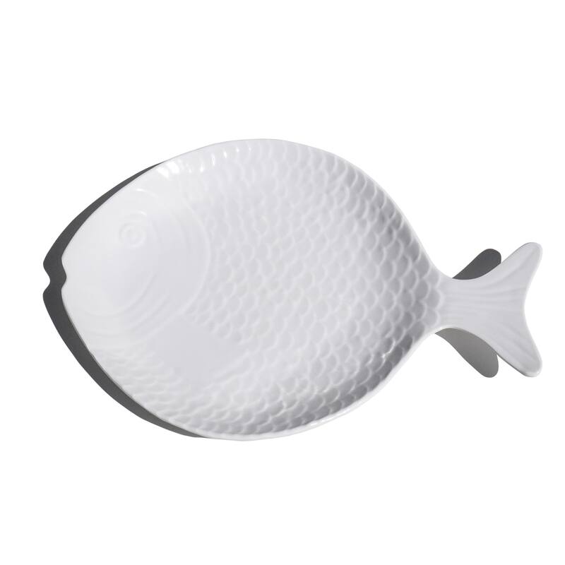 Abode Homewares Coastal Melamine Fish Serving Platter - White - 15" x 11.1" - Blue