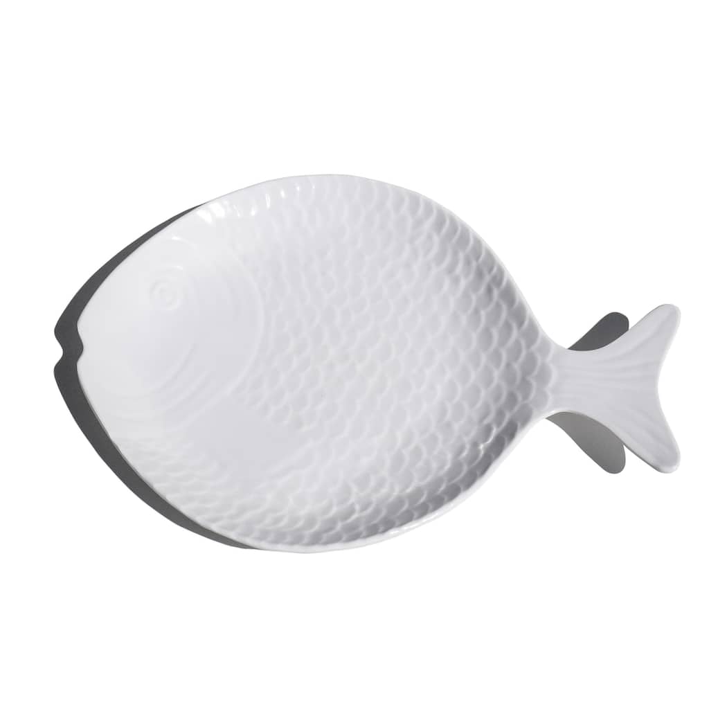 Abode Homewares Coastal Melamine Fish Serving Platter - White - 15" x 11.1"