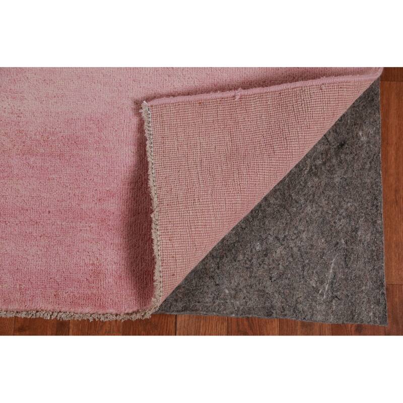 Hand Knotted Oriental 100% Wool Carpet Modern Solid Pink Gabbeh Area Rug - 9' 3'' X 6' 2''