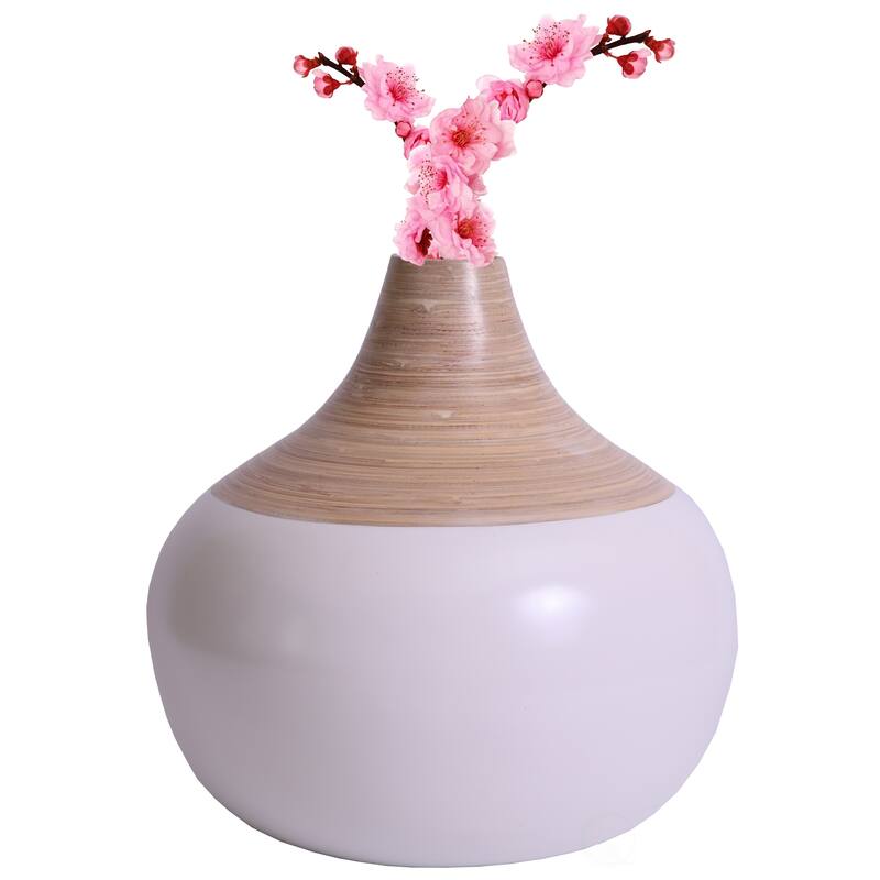 31.5 inch Spun Bamboo Tall Trumpet Floor Vase - Decorative Home Accent, Natural Bamboo, Indoor Decoration, Sustainable Materials