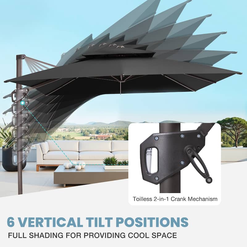 VredHom Patio Outdoor 9 x 11 FT Cantilever-Offset Umbrella with Premium Weight Base