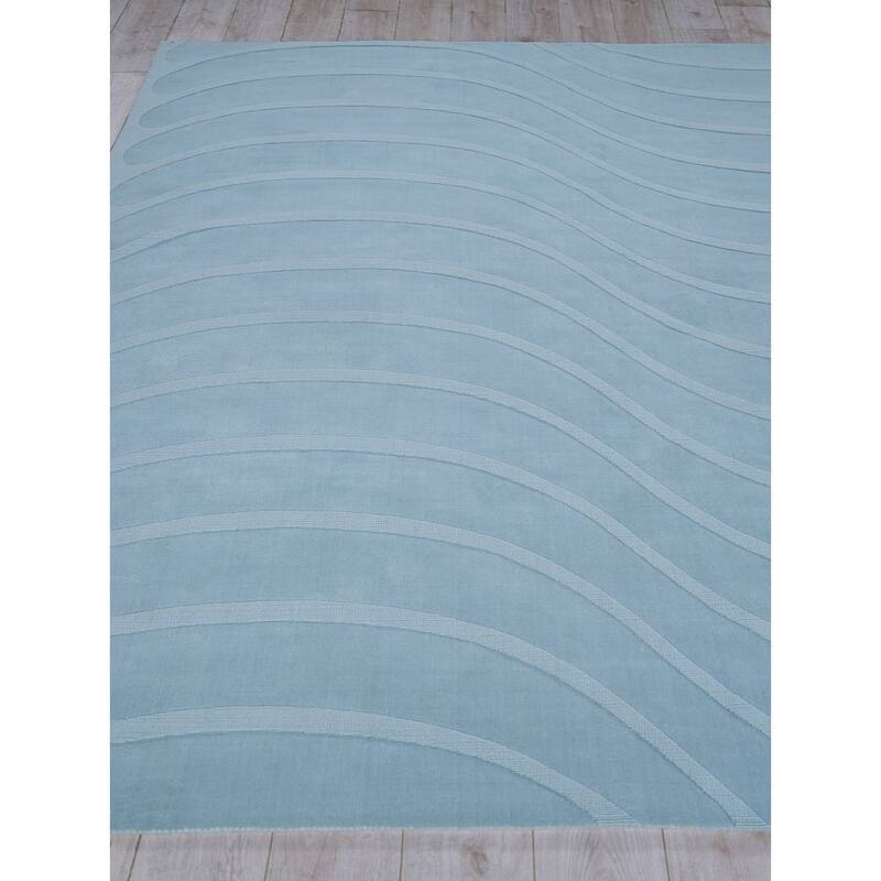 Exquisite Rugs Tempo Handmade Handloomed New Zealand Wool Light Blue Area Rug