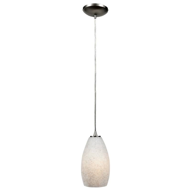 Access Lighting Champagne 1-Light Glass Pendant - Cord - Brushed Steel Finish - White Stone Glass Shade - Replaceable LED