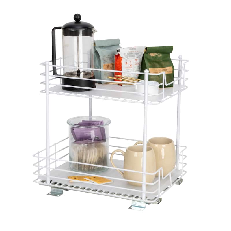 Household Essentials 2 -Tier Pull-Out/Slide-Out Storage Organizer with Plastic Liners - 16.73" H x 12.4" W x 16.14" D