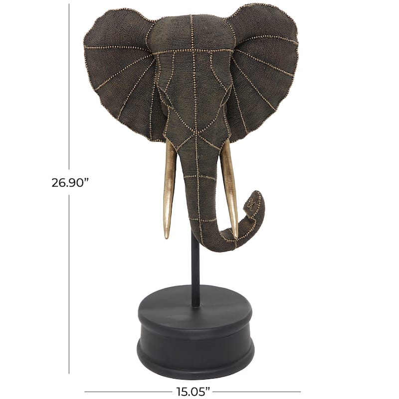 Polystone Elephant Sculpture - Black - Roche River Decor - 9"W x 15"L x 27"H