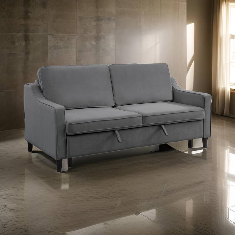 Katy 72 Inch Sleeper Sofa, Convertible Pull Out Bed, Solid Wood Gray Velvet