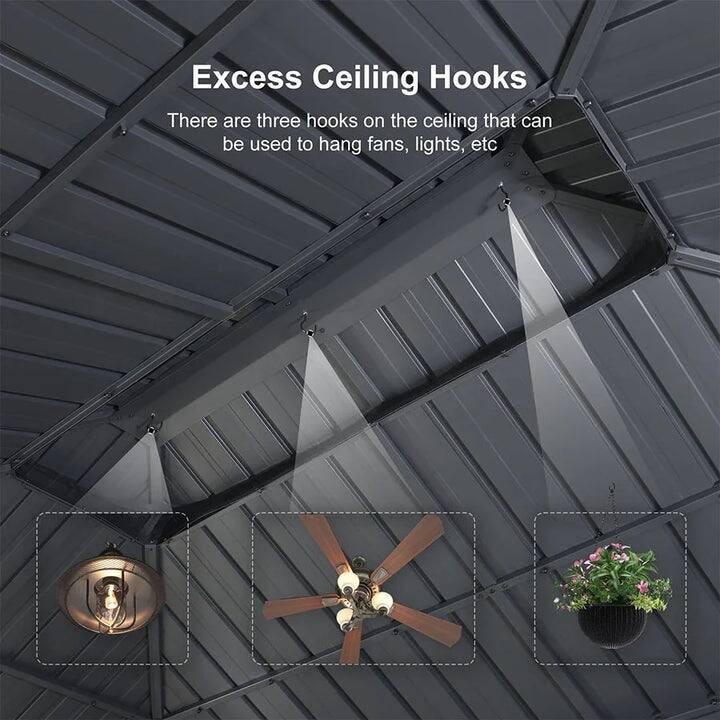 PURPLE LEAF Outdoor Galvanized Steel Hardtop Gazebo, Aluminum Frame Gazebo With Curtains