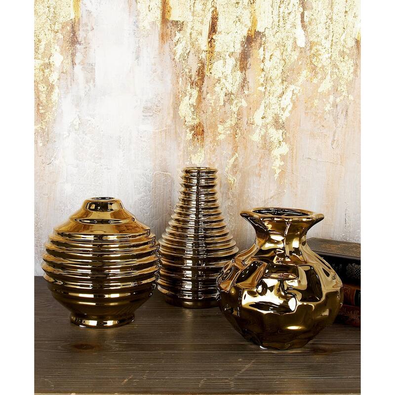 CosmoLiving by Cosmopolitan Metal Slim and Cone Geometric Vase with Handles (Set of 2) - Gold, Silver, Dark Gray, White, Black