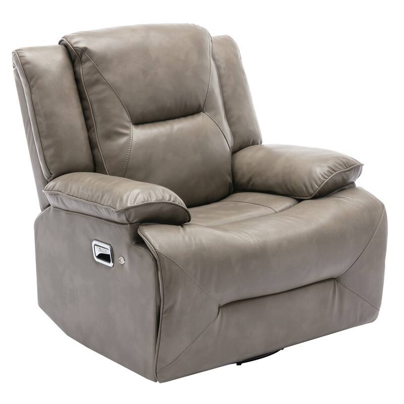 Overstuffed 360° Swivel Recliner Chairs with LED Light Strip,PU Leather Manual Recliner Chair