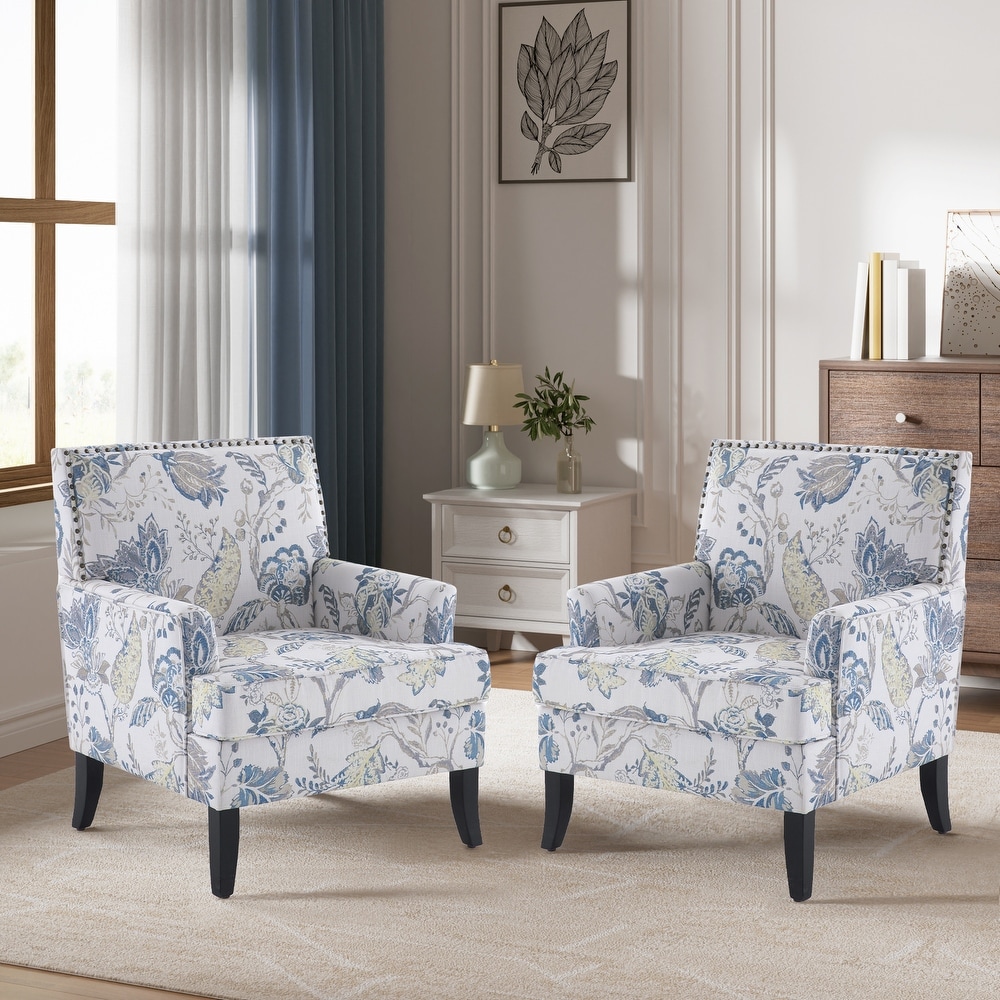 Blue accent chair sales with nailhead trim