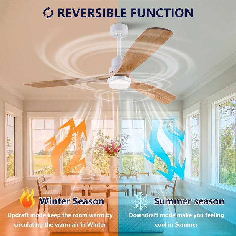 60" Modern Ceiling Fan w/ 3 Color Dimmable Remote Control Reversible DC Motor