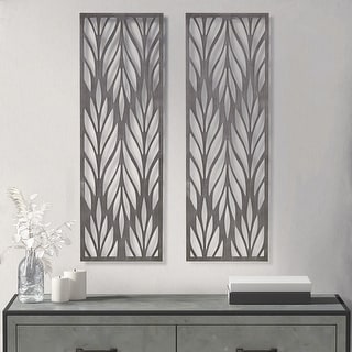 2-Piece Madison Park Florian 24 in. W x 36 in. H Grey Laser Cut Wood Panel Wall Decor Set, Wood Wall Art