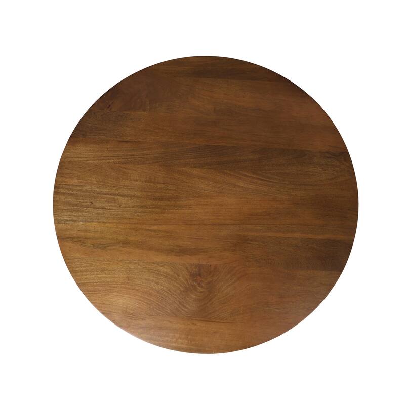 HomeRoots 36" Brown Solid Wood Round Cross Legs Coffee Table - 36.00 in. x 18.00 in. x 36.00 in.