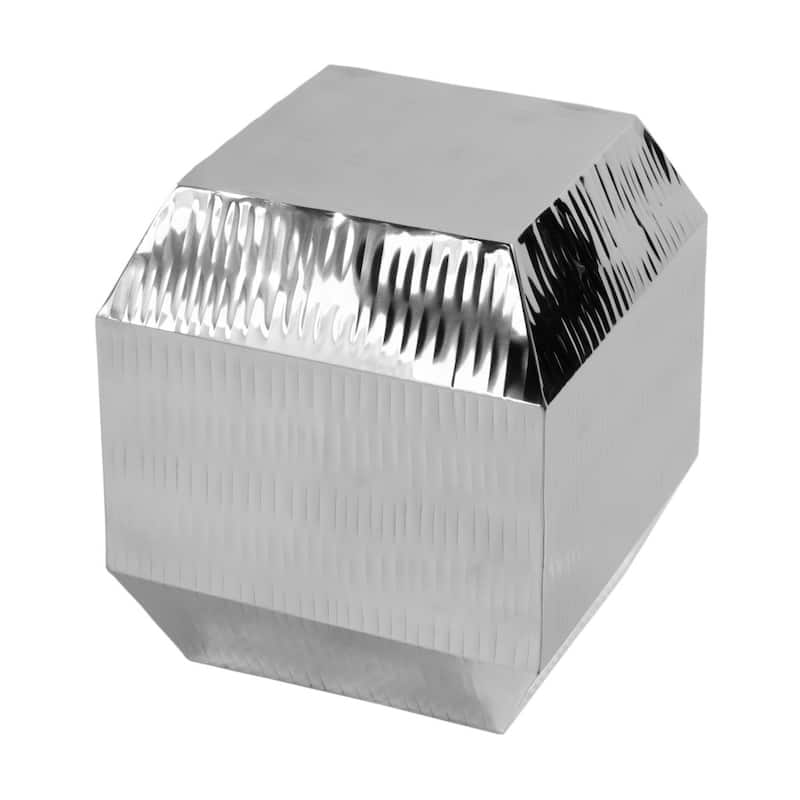 HomeRoots 20" Silver Stainless Steel Square Block End Table - 16.00 in. x 19.75 in. x 16.00 in.