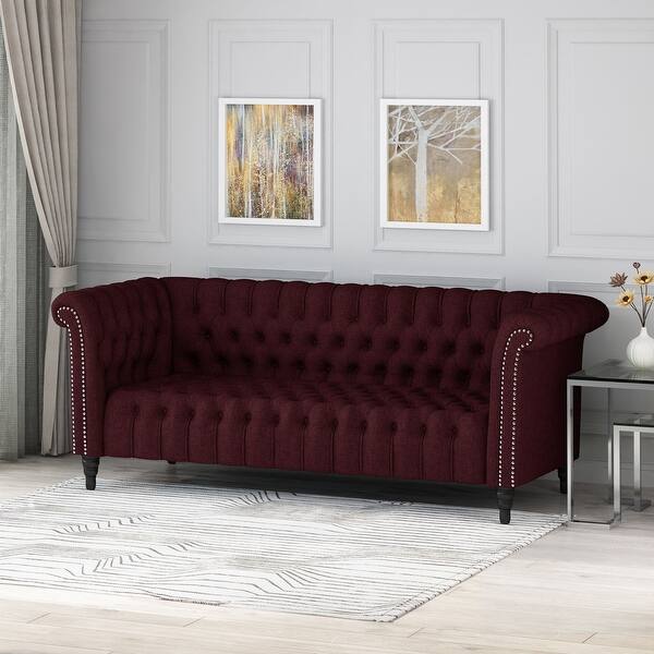 Shop 72 5 Wine Red And Black Traditional Chesterfield Button Tufted Sofa On Sale Overstock 32052894
