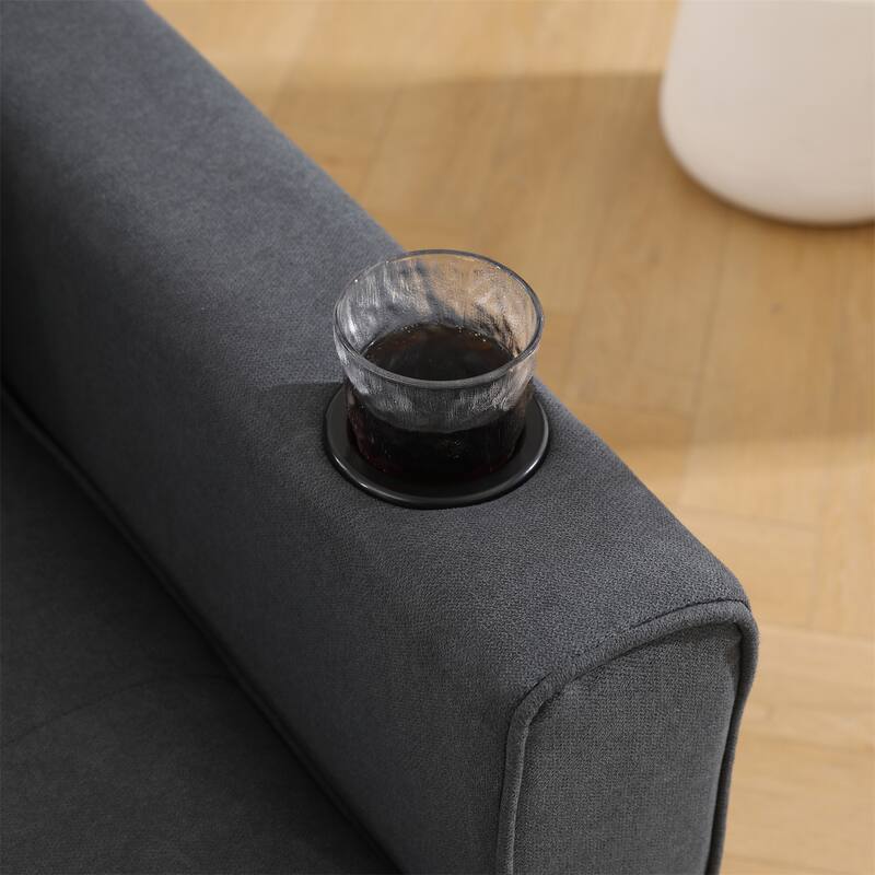3-in-1 Foldable Convertible Upholstered Futon Sofa w/ Side Pockets