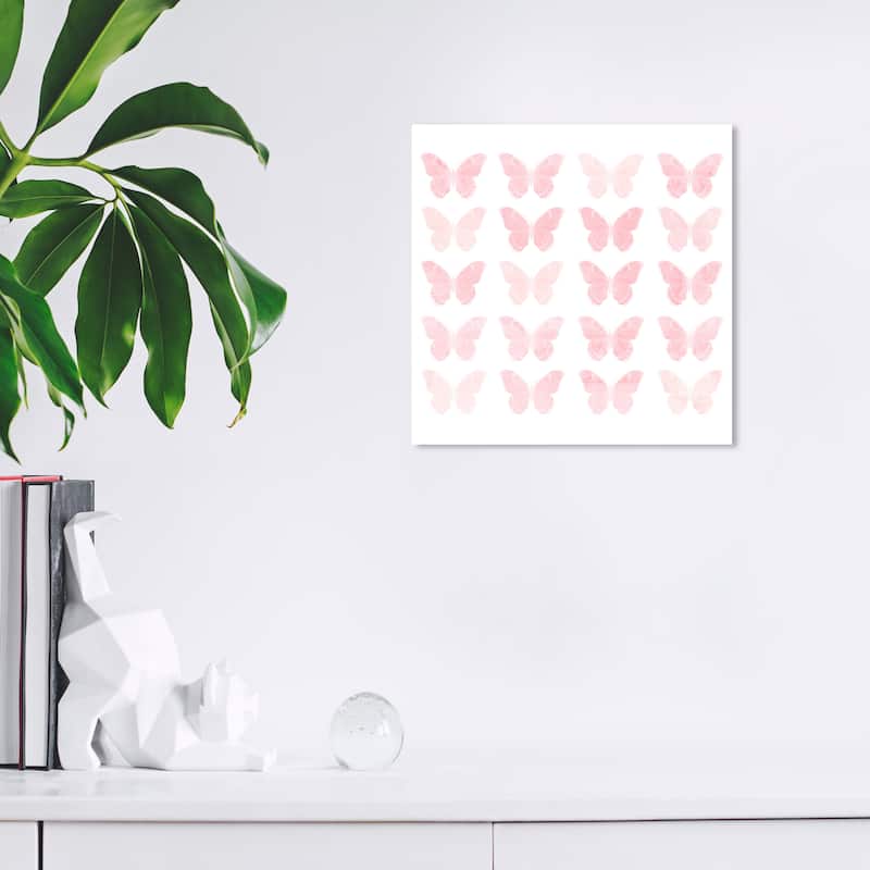 Wynwood Studio Canvas Animals Pastel Butterflies Pink and Light Pink Modern & Contemporary Wall Art Canvas Print - 12 x 12