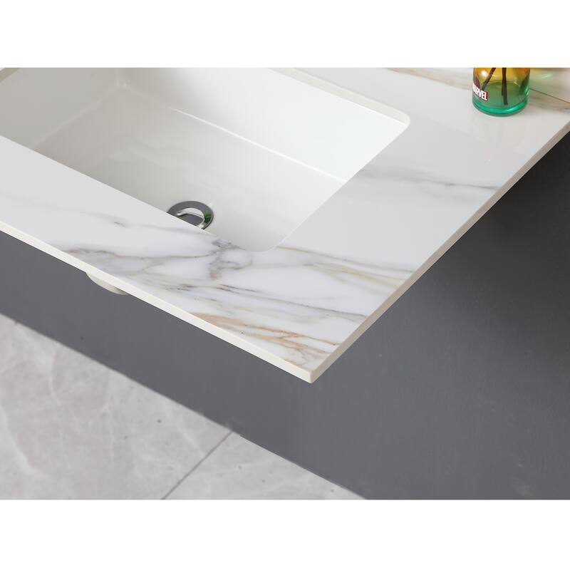 31 Inch Marble Vanity Top,Bathroom Vanity Top with Undermount Rectangular Middle Sink and 4 Inch Height Backsplash