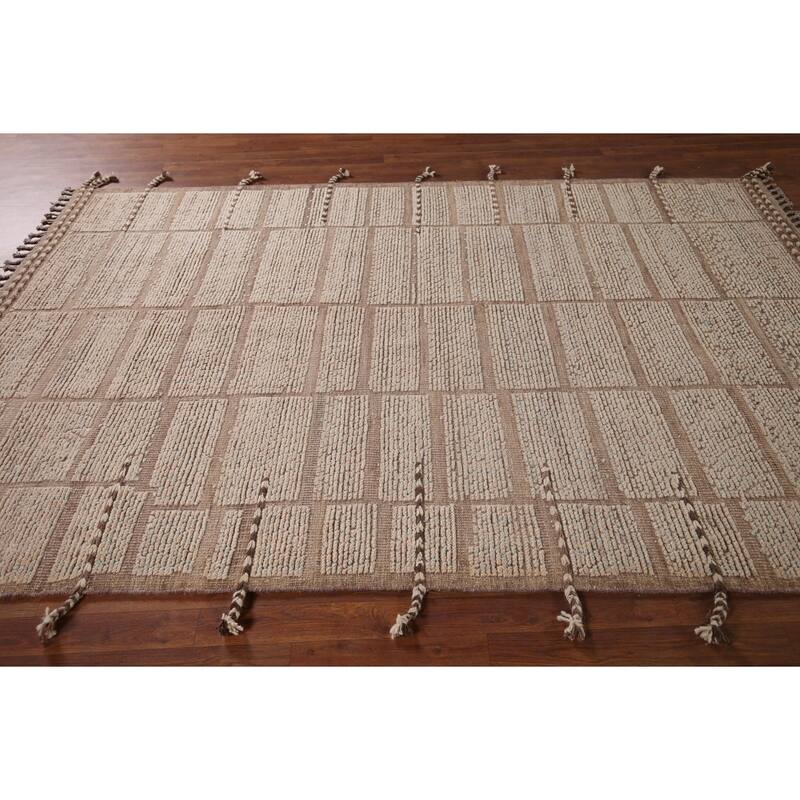 All-Over Striped Moroccan Area Rug Hand-Knotted Wool Carpet - 6'2"x 9'4"