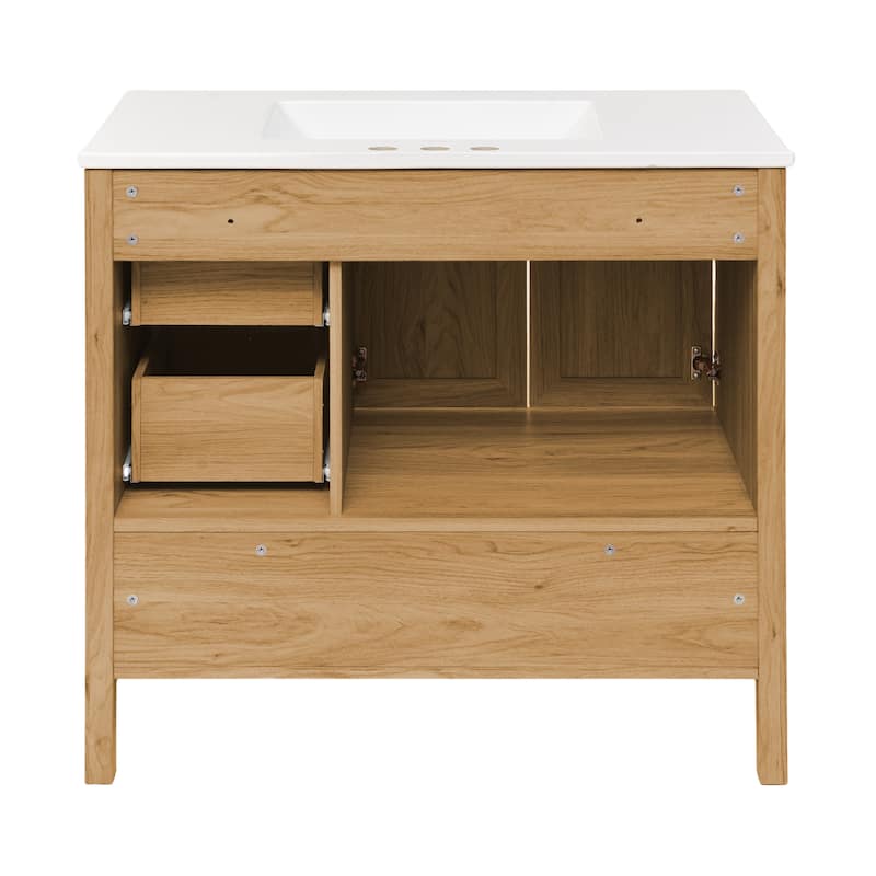 Chteau 36 In. Brown Oak Bathroom Vanity With White, 3-Hole Ceramic Sink Top
