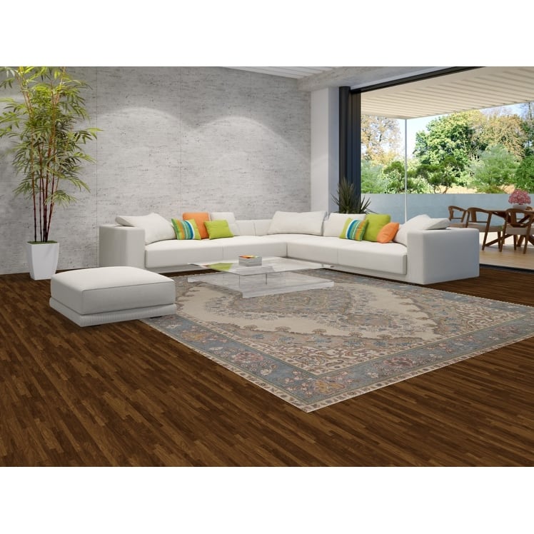 Geometric Tabriz Persian Area Rug Hand-Knotted Beige Wool Carpet - 9'10"x 12'6"