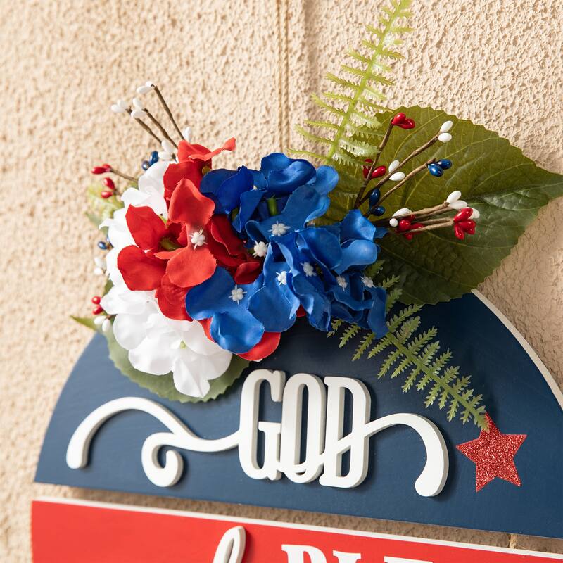 Glitzhome Patriotic/Americana Wooden Flag Sign Door Hangers Decor