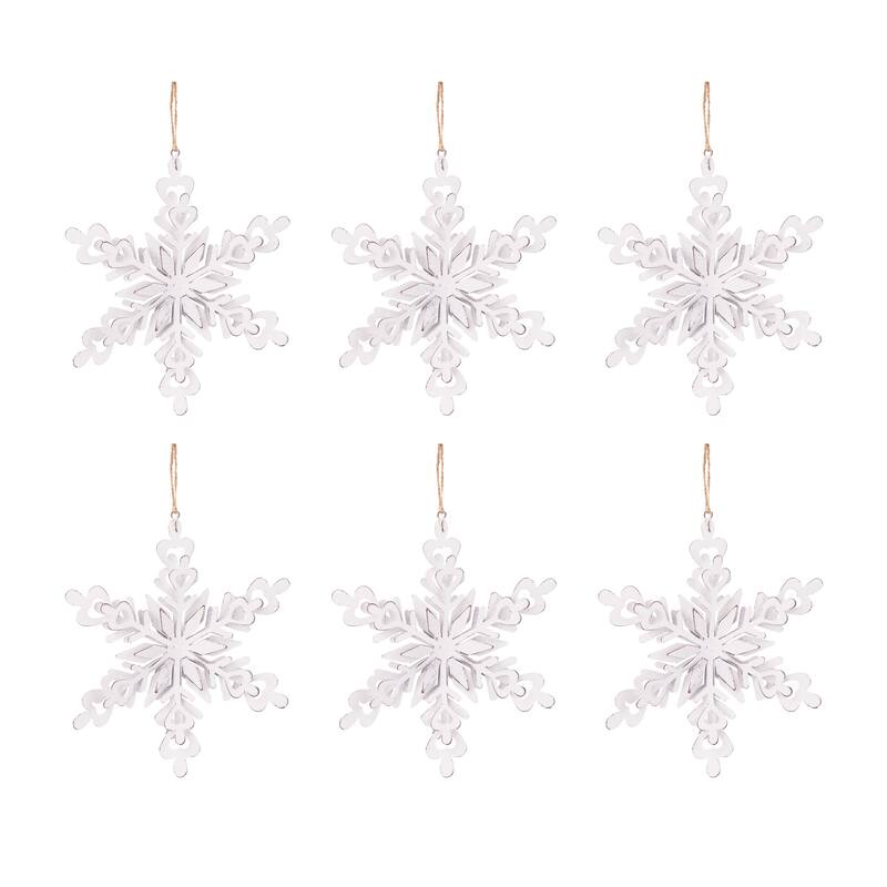 6.3x1.8x6.7" Iron Snowflake Hanger, Decorative Hanging Ball Christmas Tree Ornaments for Holiday Party Decorations, Set of 6