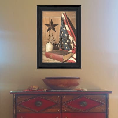 TrendyDecor4U Farmhouse "God and Country" Framed Print Wall Art by Billy Jacobs - Earthtone