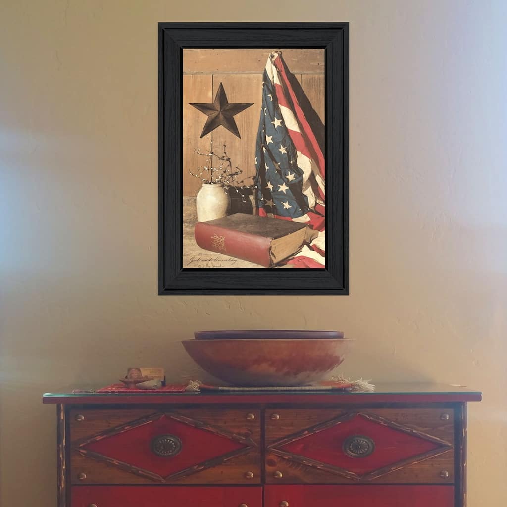 TrendyDecor4U Farmhouse "God and Country" Framed Print Wall Art by Billy Jacobs - Earthtone