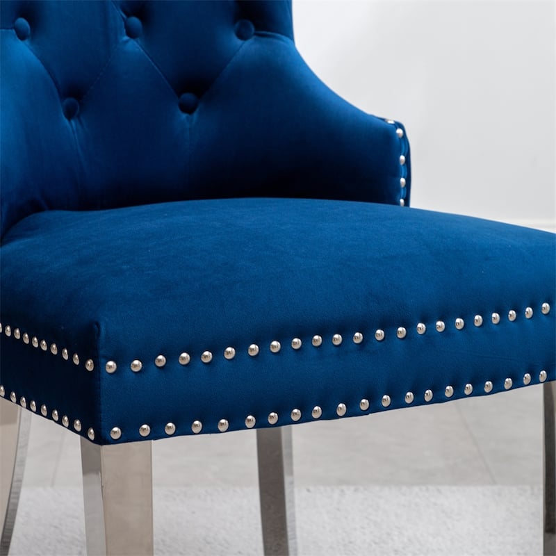 Contemporary Tufted Velvet Chair with Nailhead Trim,Set of 2