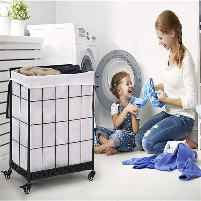 Durable Laundry Basket with Heavy Duty Rolling Lockable Wheels - 23.43"L x 13.58"W x 26.37"H