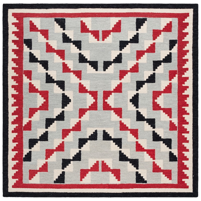 SAFAVIEH Handmade Kenya Ailbhe Wool Rug - 7' Square - Red/Black