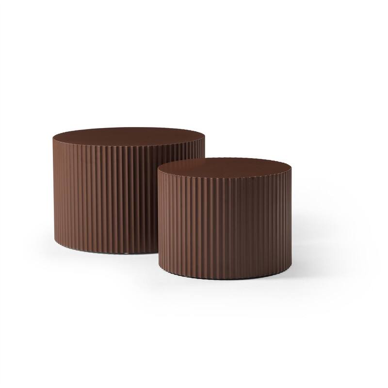 Modern Handcraft Round Coffee Table Nesting Table, Set of 2