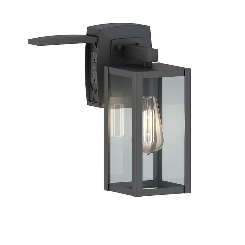 1-Light Matte Black Outdoor Wall Lantern Sconce with GFCI Outlet