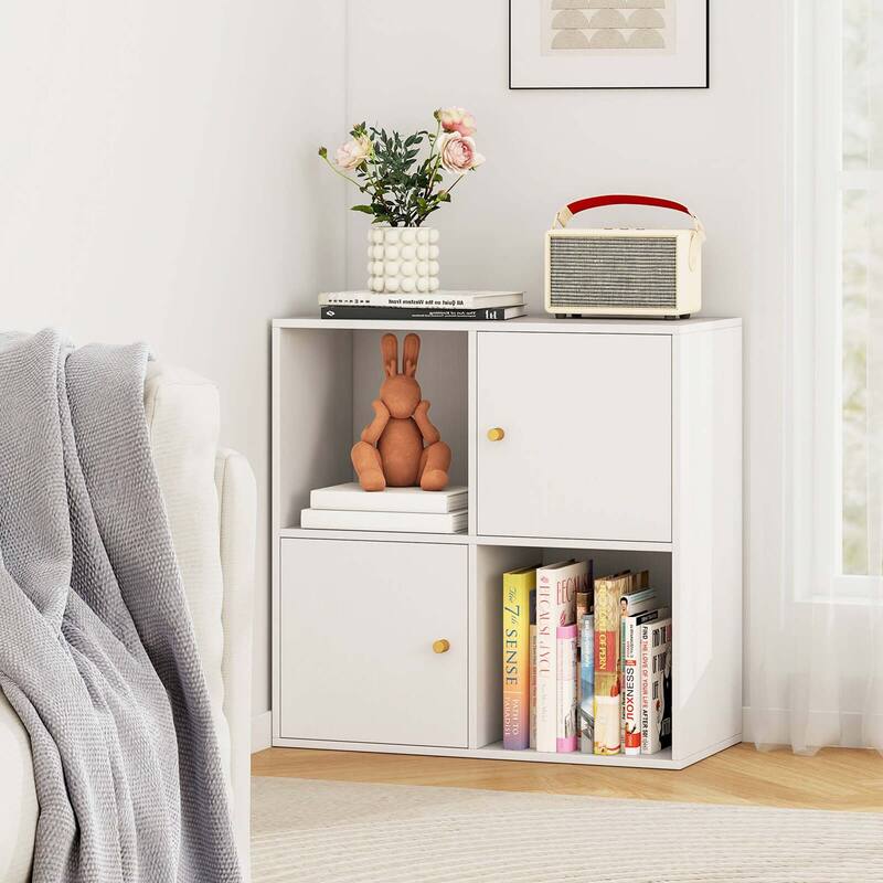 Costway 4-Cube Bookcase with Dual Anti-Tipping Kits & 2 Cabinets - See Details