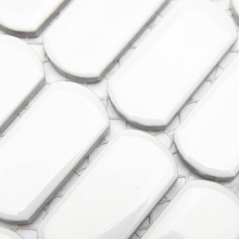 Merola Tile Hudson Capsule Glossy White 12-1/4" x 13-1/8" Porcelain Mosaic Floor and Wall Tile