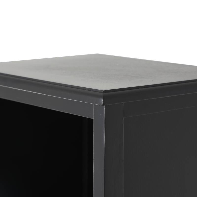 Wood 2 Drawer and 3 Shelf Cabinet with Rattan Front - Black - Roche River Decor