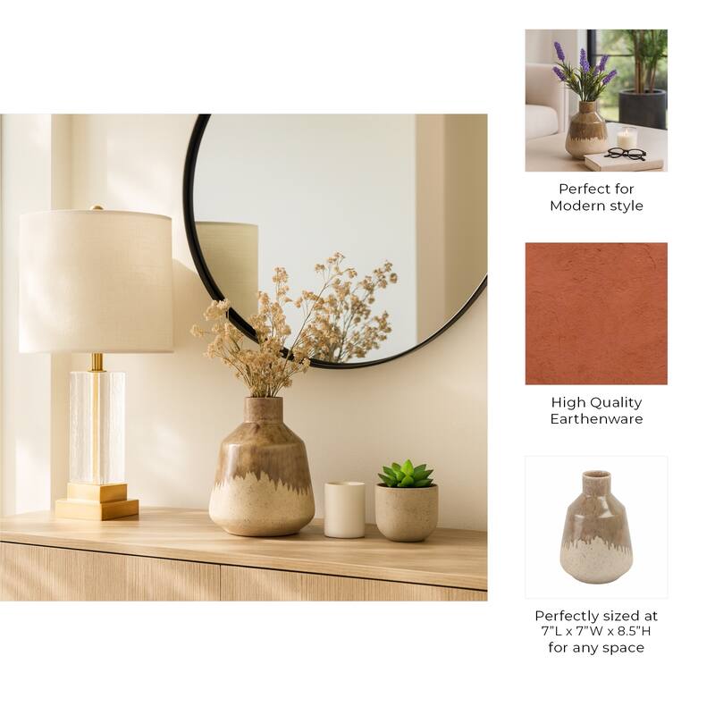 Warm Rustic Ceramic Table Vase for Home Decor, Decorative Flower Vase with Glazed Finish