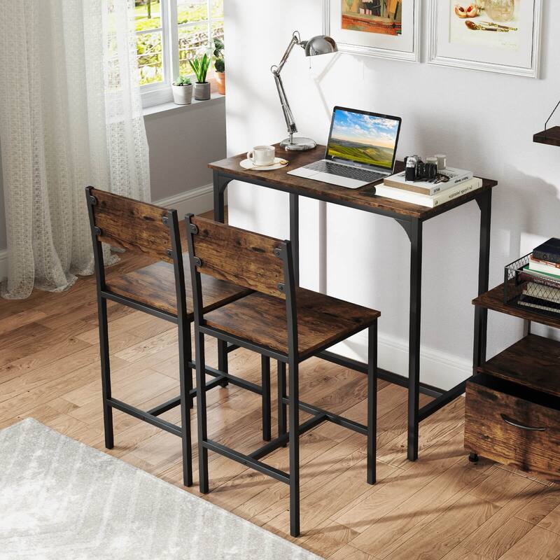 Costway 3 PCS Bar Table Set Pub Dining Table & 2 Bar Stools with - See Details