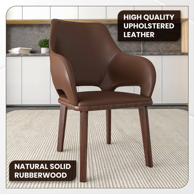 LeisureMod Vivara Leather Upholstered Dining Chair with Padded Seat - Mid-Century Arm Chair for Home Office Bar & Kitchen